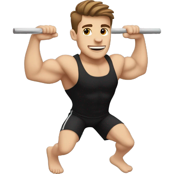 white boy, brown hair, black t shirt, doing muscle ups emoji