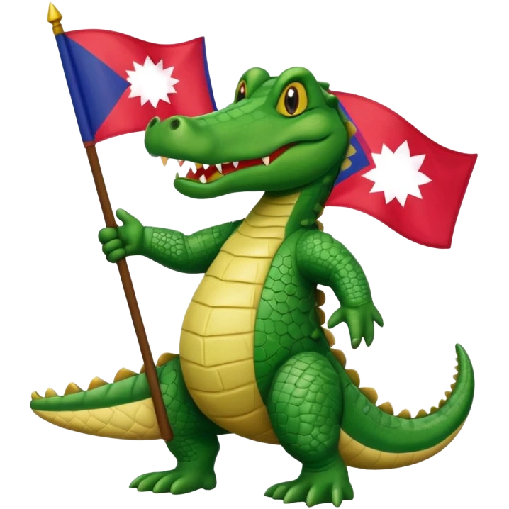 an alligator with the flag of Nepal in his right hand emoji
