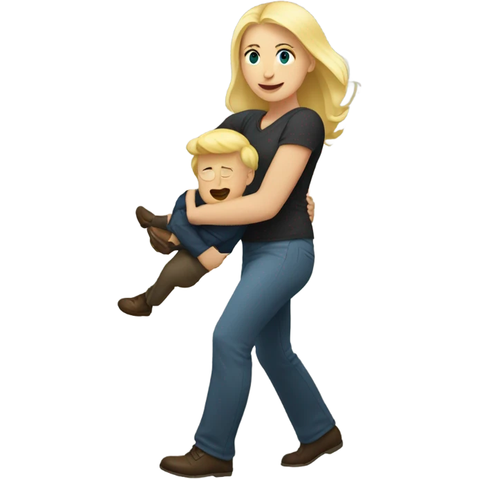 Giant blonde lady carrying small man  emoji