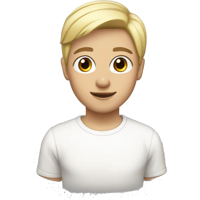 Blonde, short straight hair, brown eyes, fair skin, white T-shirt emoji