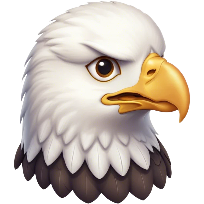Cinematic Cute American Eagle Portrait Emoji, Head tilted playfully and inquisitively, featuring a streamlined form with a subtle blend of dark and white plumage and round, sparkling eyes full of spirited charm, Simplified yet irresistibly adorable features, highly detailed, glowing with a warm, inviting glow, high shine, affectionate and lively, stylized with a touch of whimsical aerial grace, soft glowing outline, capturing the essence of a mischievous yet endearing American eagle that seems as if it could glide out of the screen into your heart! emoji