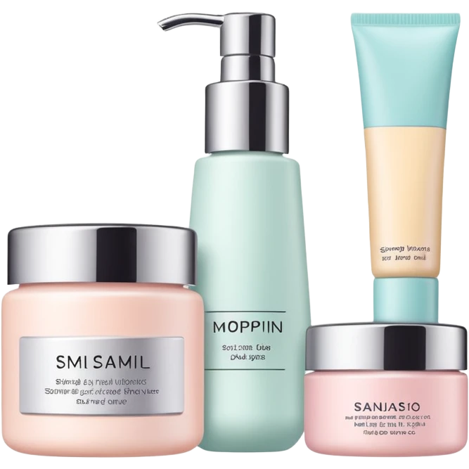 Productos de skincare aesthetic y maquillaje emoji