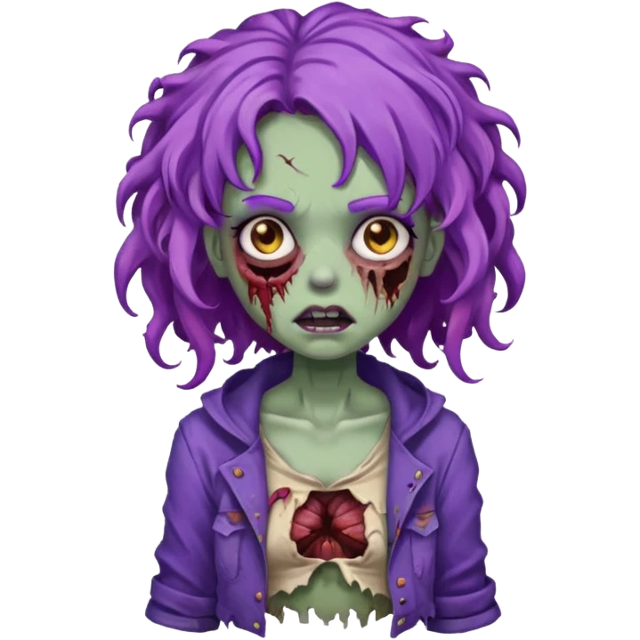 Quero uma imagem de uma garota zumbi com cabelo cacheado roxo emoji