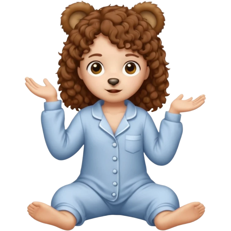 brown eyes, brown curly hair, white skin, full body in cute pijama bear emoji