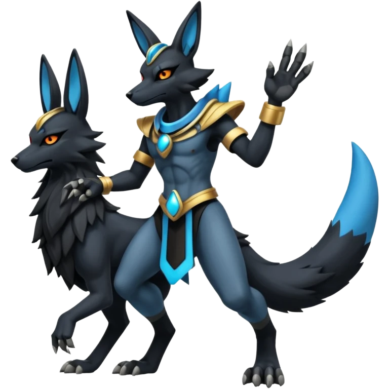 Black Dark Furry Fluffy Modern Futuristic Cyber-Lucario-Anubis-fusion full body emoji