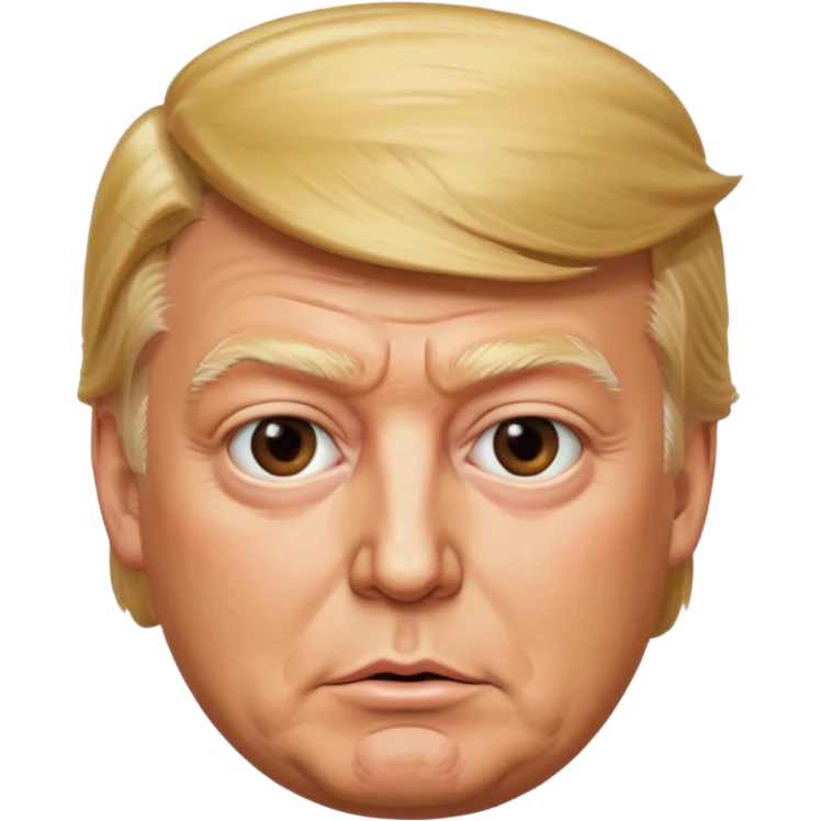 Donald Trump, ultra-photorealistic emoji style, round face, polished finish, lifelike skin and facial features, very sly expression, clean background, maximum quality and detail emoji