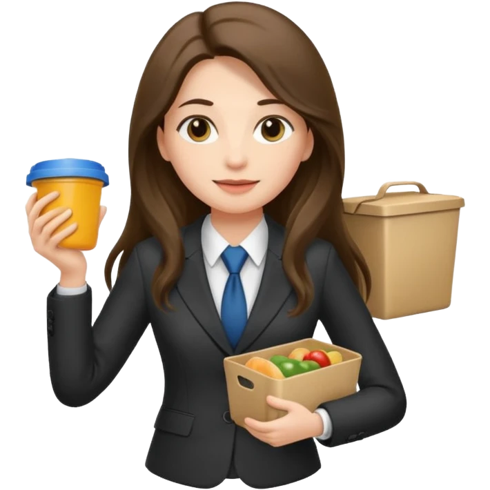 long haired woman with suit holding food container emoji