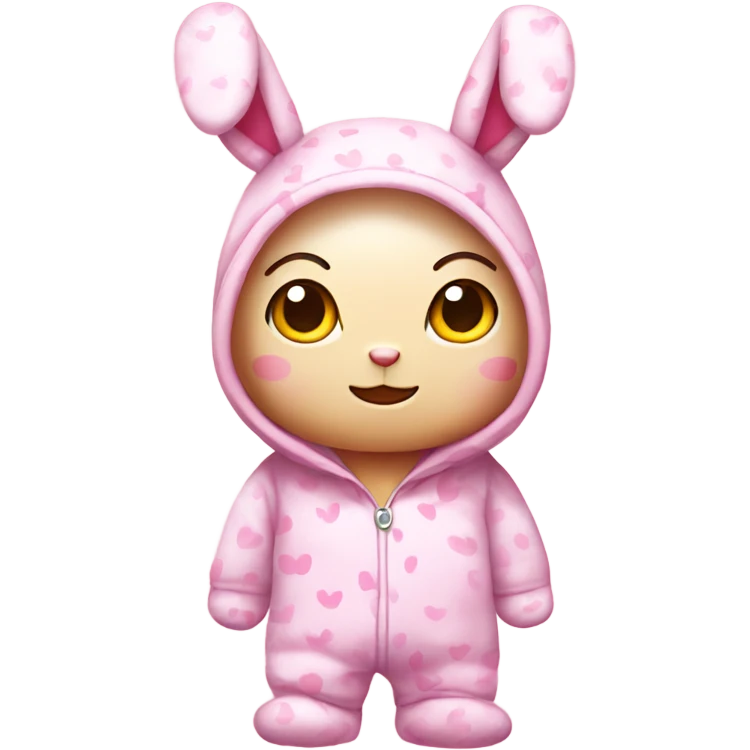 hello kitty wearing a pink bunny onesie emoji