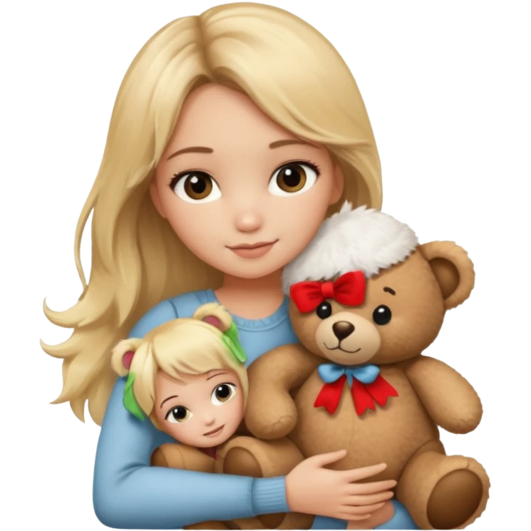blonde balayage hair girl hugs a teddy bear emoji