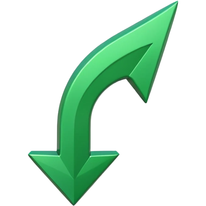iOS-style 3D emoji: glossy green arrow pointing upward. emoji