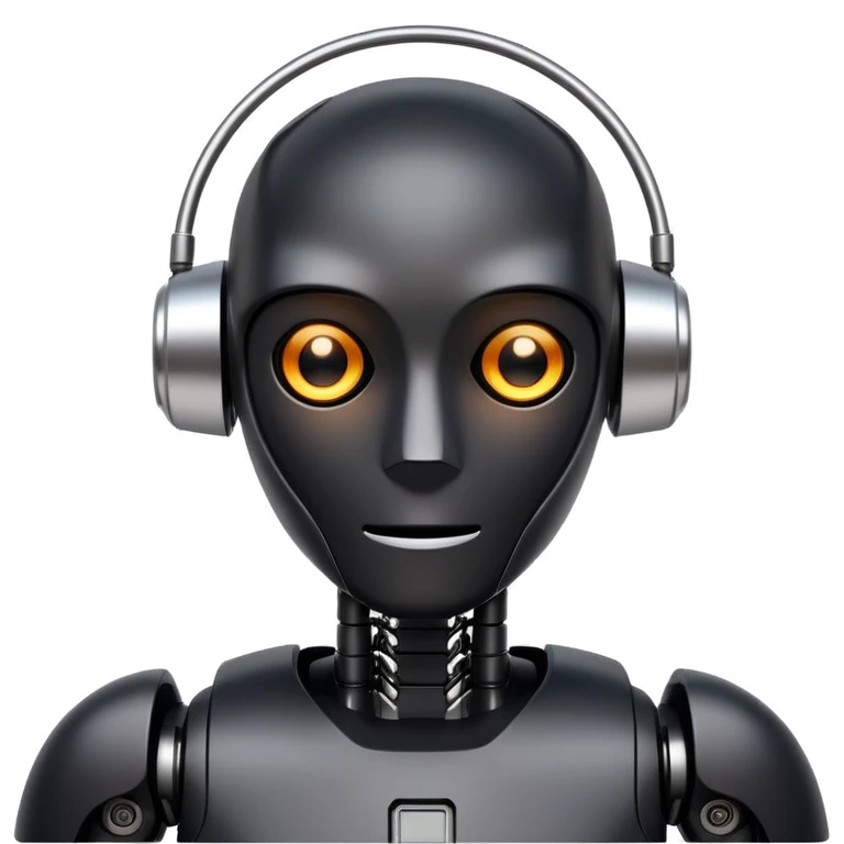 modern face of a black robot with white led eyes, red background emoji