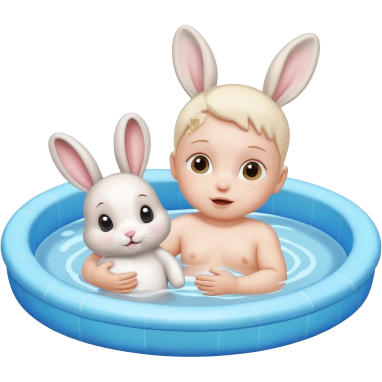 Baby and rabbit in pool emoji