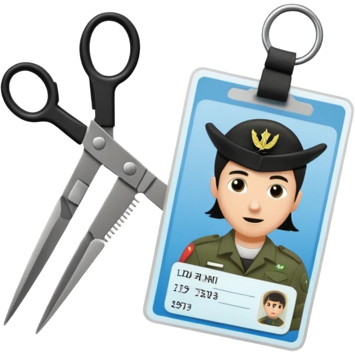 Floating black Scissors cutting in half an idf soldier ID card with a little chip in 2 parts emoji