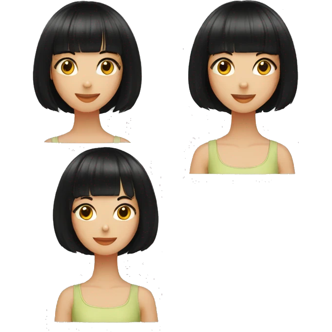 young girl, black bob haircut with bangs, fair skin emoji