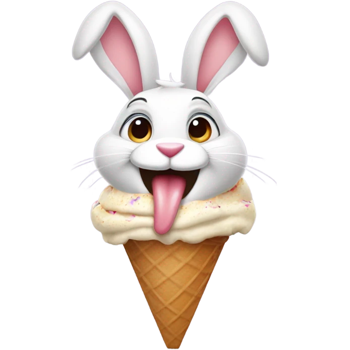A rabbit eating an ice cream emoji