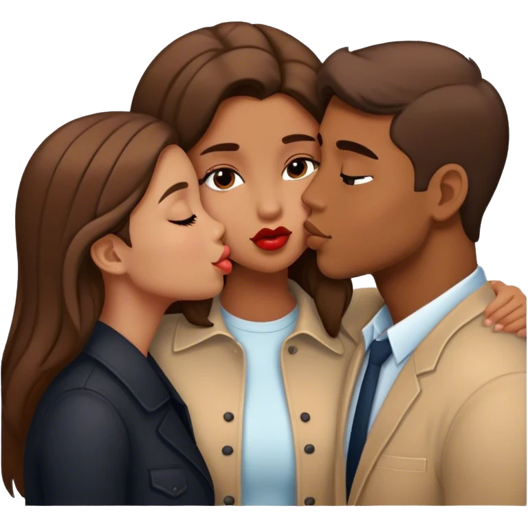 two girls and 1 guy kissing emoji