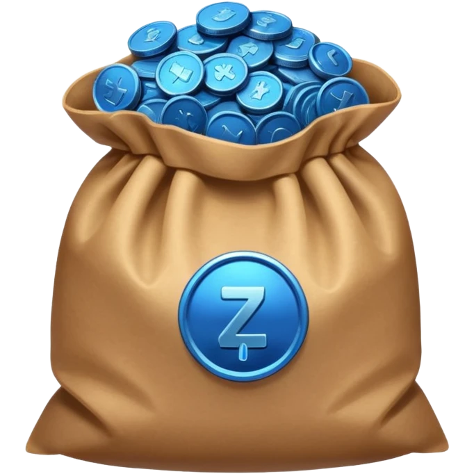 blue coins inside a brown bag  emoji