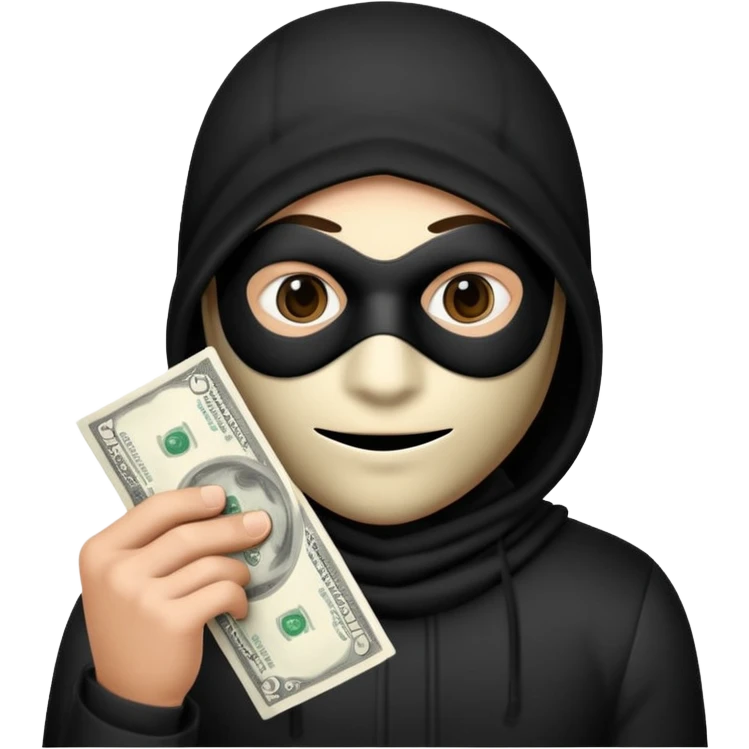 Make a robber emoji holding a bank cash with black white pattern  emoji