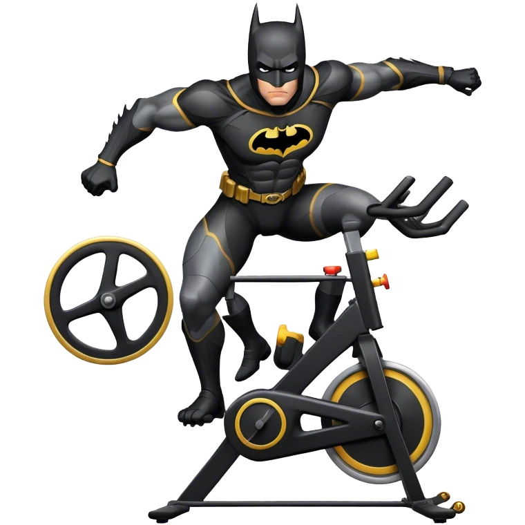 black Batman suit on a spinning bike, wheel behind him emoji