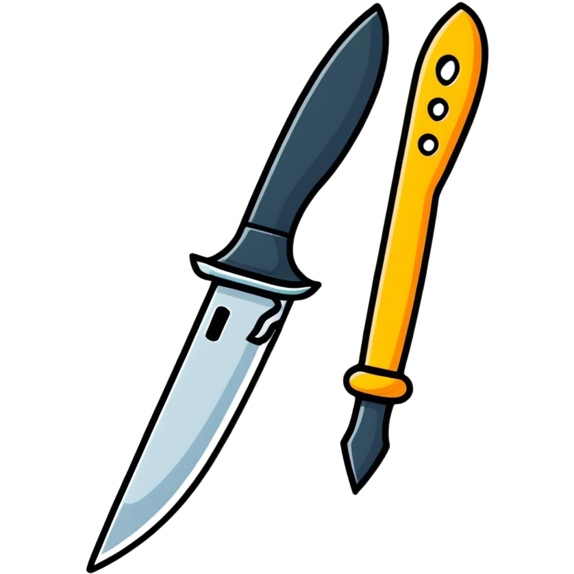 Roblox Murder Mystery logo with playful cartoon look, knife and question mark, sticker style emoji