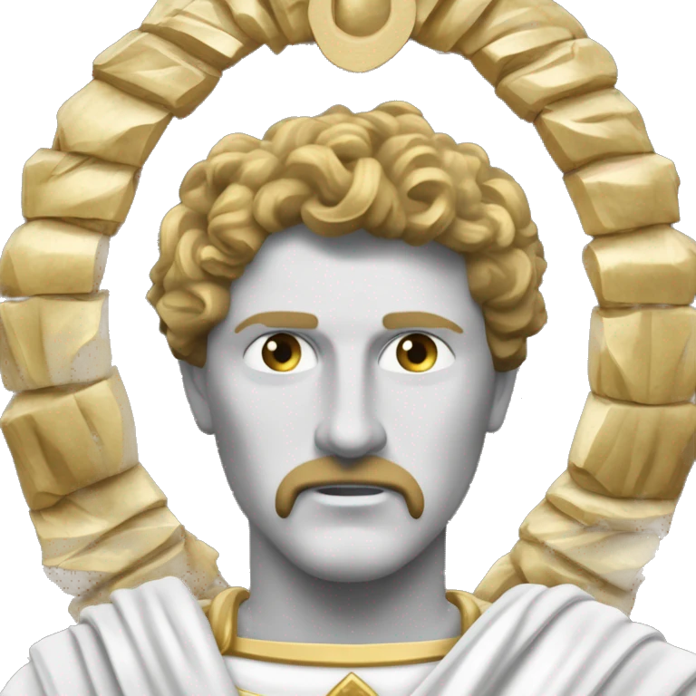 Um imperador romano usando uma coroa de louros dourada, com toga púrpura e branca, sentado em um trono de mármore. Seu rosto está inclinado para baixo, uma lágrima escorre pelo rosto emoji