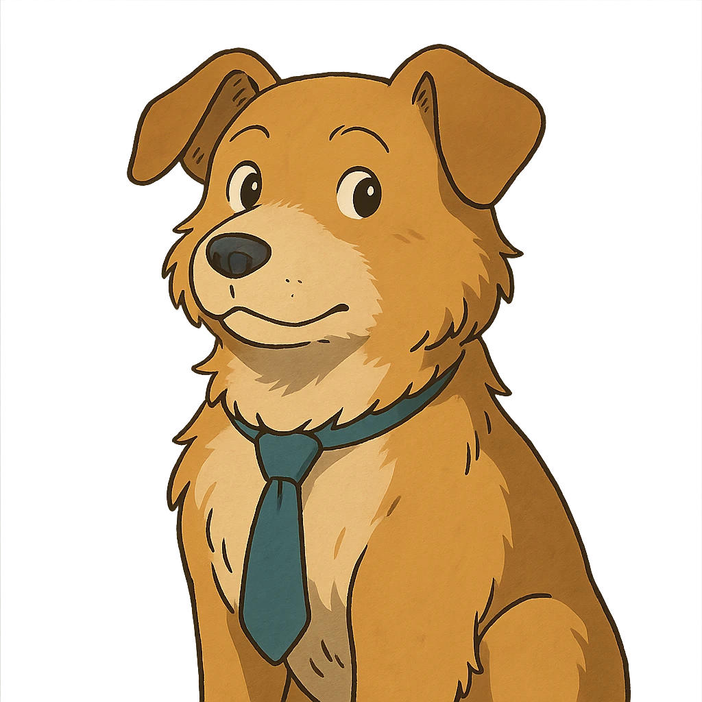 ghibli style dog wearing a tie emoji