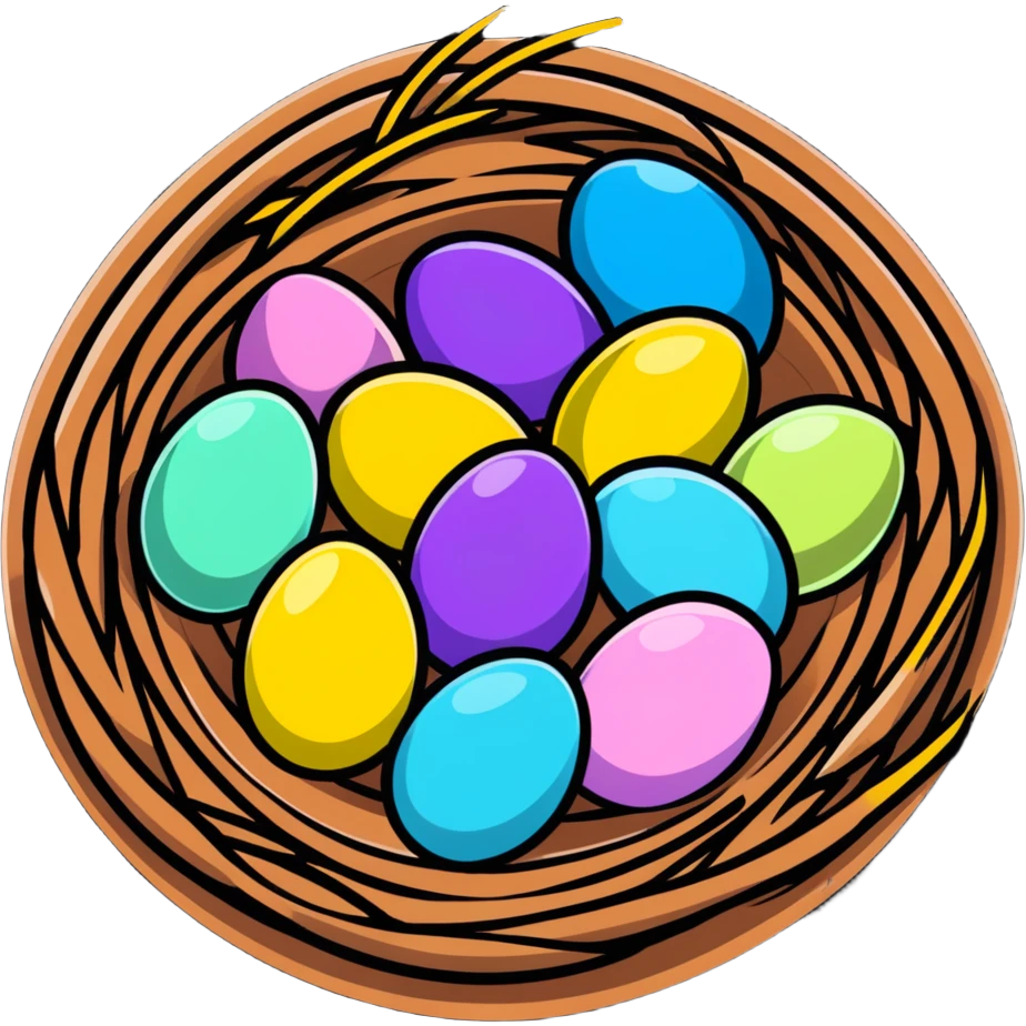 Easter nest with colorful eggs and Easter decorations emoji