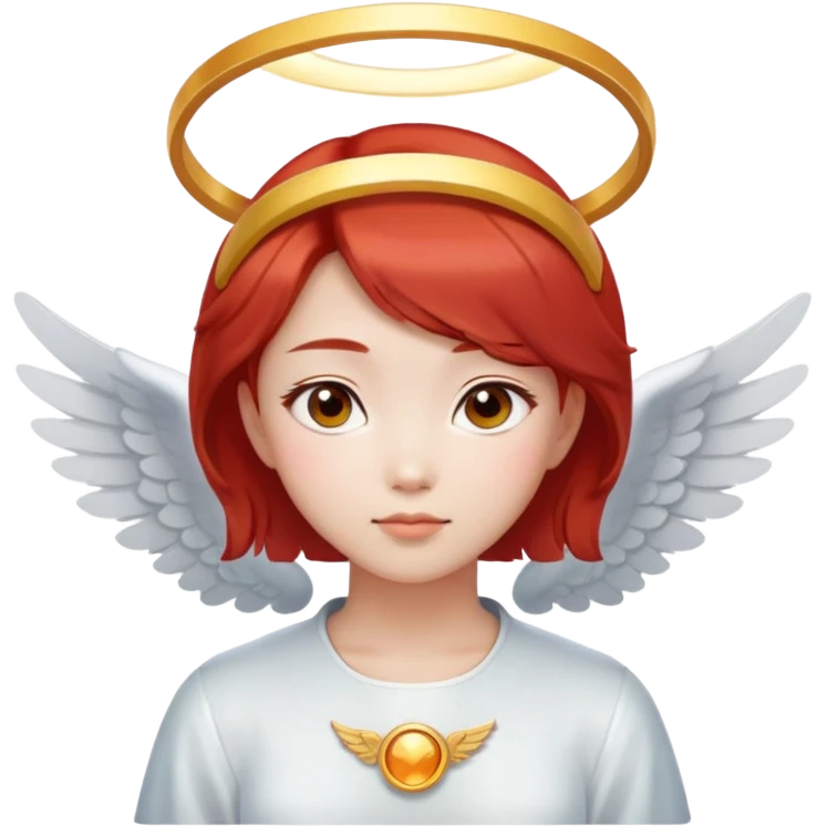 Asian angel girl with short red hair, oval face, and halo emoji