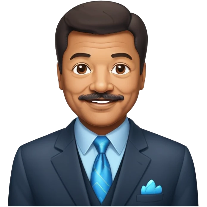 Neil deGrasse Tyson, astrophysicist with a mustache, wearing a suit, smiling emoji