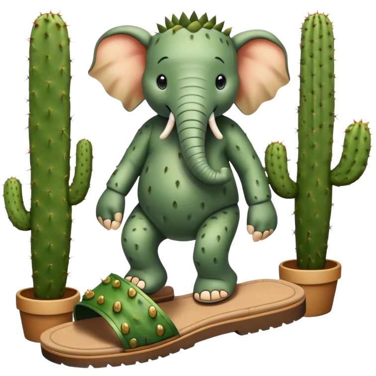 elephant with a cactus body wearing sandals, elephant head on top of a green cactus body with sandals on its feet emoji