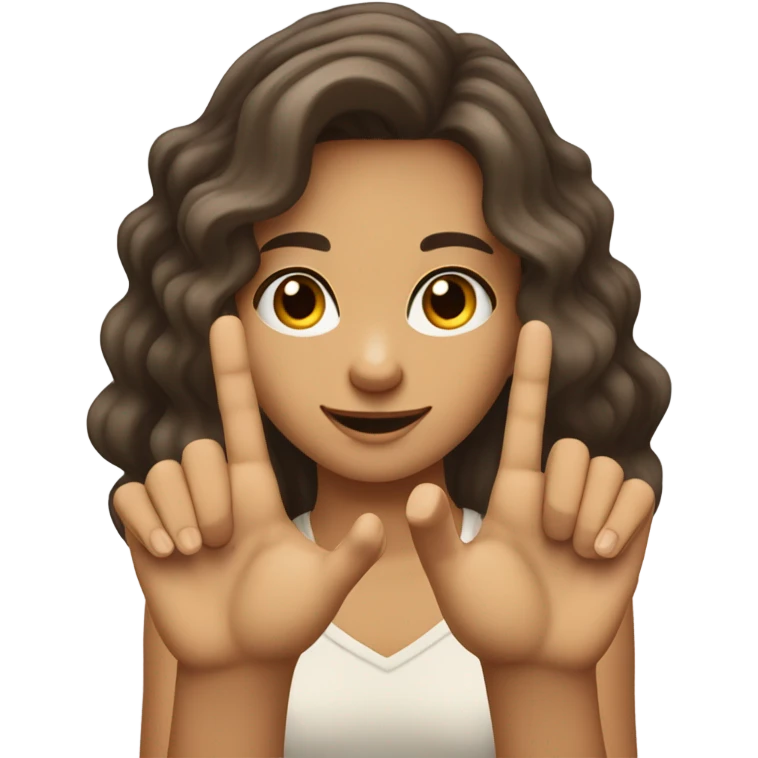 pretty tan brunette wavy hair girl holding her fingers in shape of an L up to forehead saying loser emoji