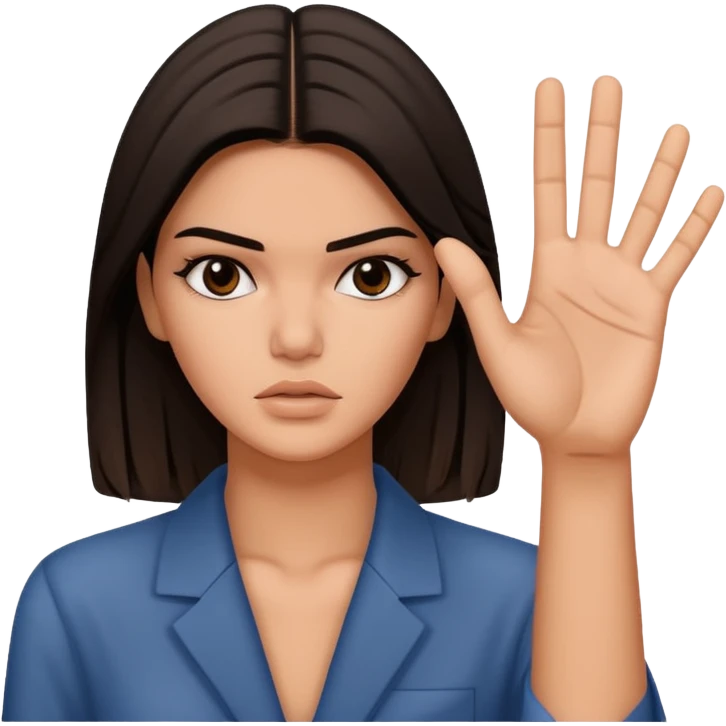 kendall jenner looking anoyed and showing her palm signalising stop emoji