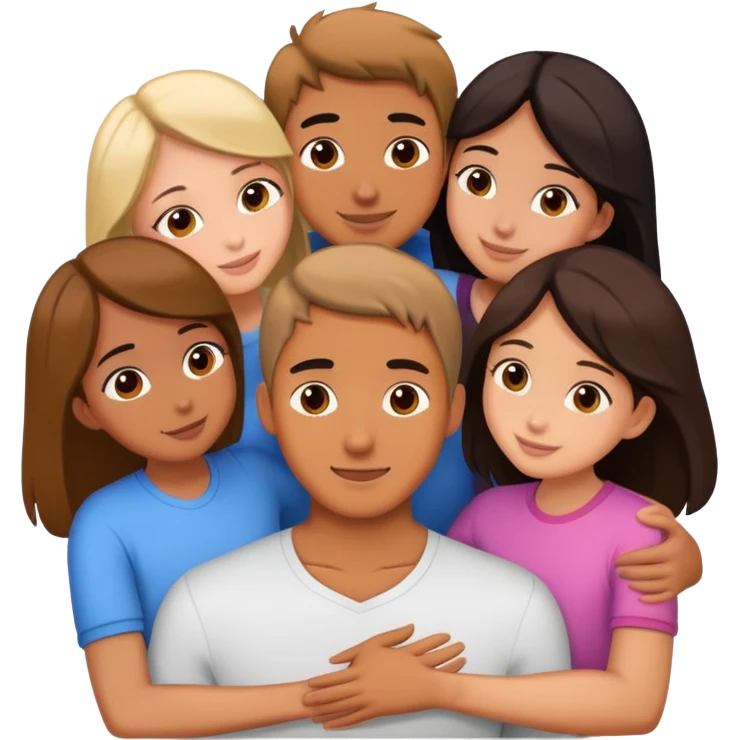 Guy getting huggedby 5 girls emoji