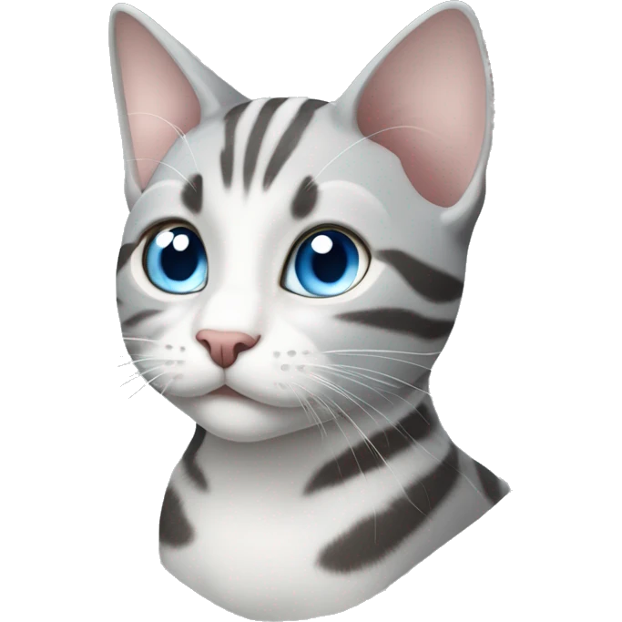 gray and white tabby cat blue eyes full body emoji