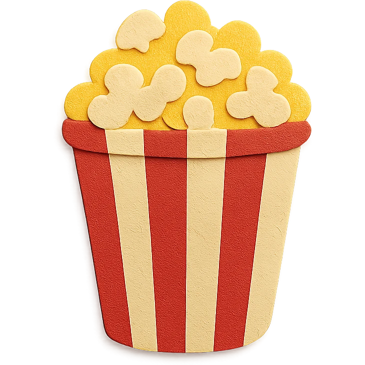 red and white striped movie theater popcorn bucket with buttered popcorn emoji