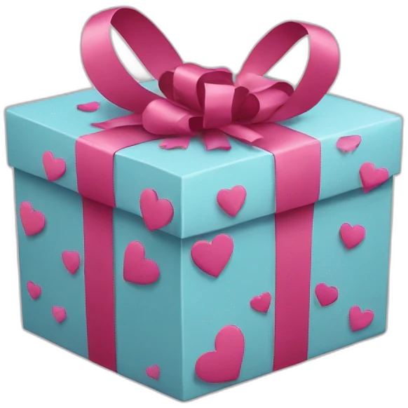 gift box with heart stickers around the box emoji