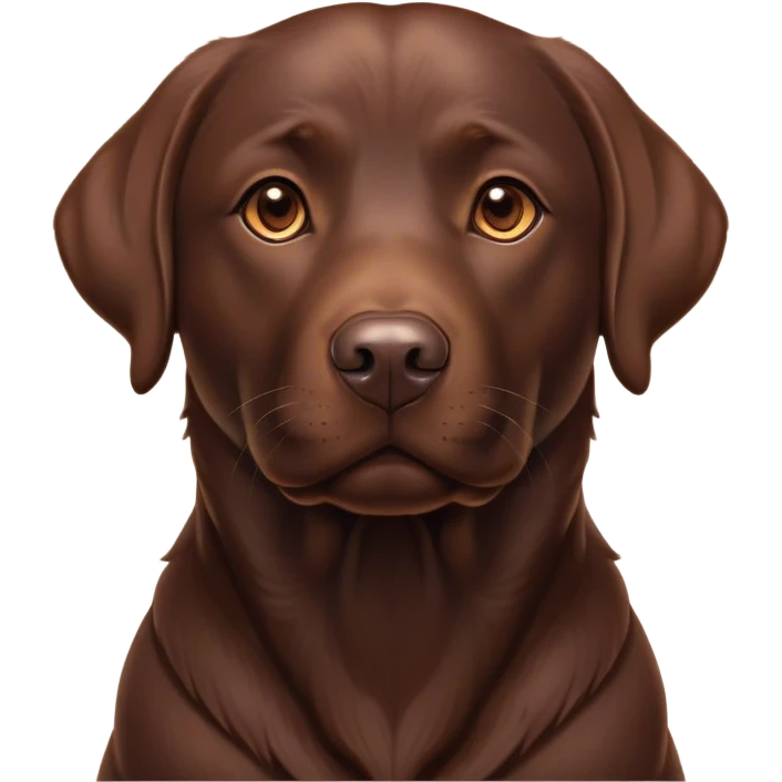 Cinematic Noble Chocolate Labrador Portrait Emoji, Poised and regal, with a robust, muscular build and a rich, glossy chocolate Fur, deep-set soulful brown eyes, Simplified yet sharp and sophisticated features, highly detailed, glowing with a soft, dignified glow, high shine, intelligent and gentle, stylized with an air of confidence, focused and attentive, soft glowing outline, capturing the essence of a watchful and loving companion, so majestic it feels as though it could bound out of the screen with effortless authority! emoji