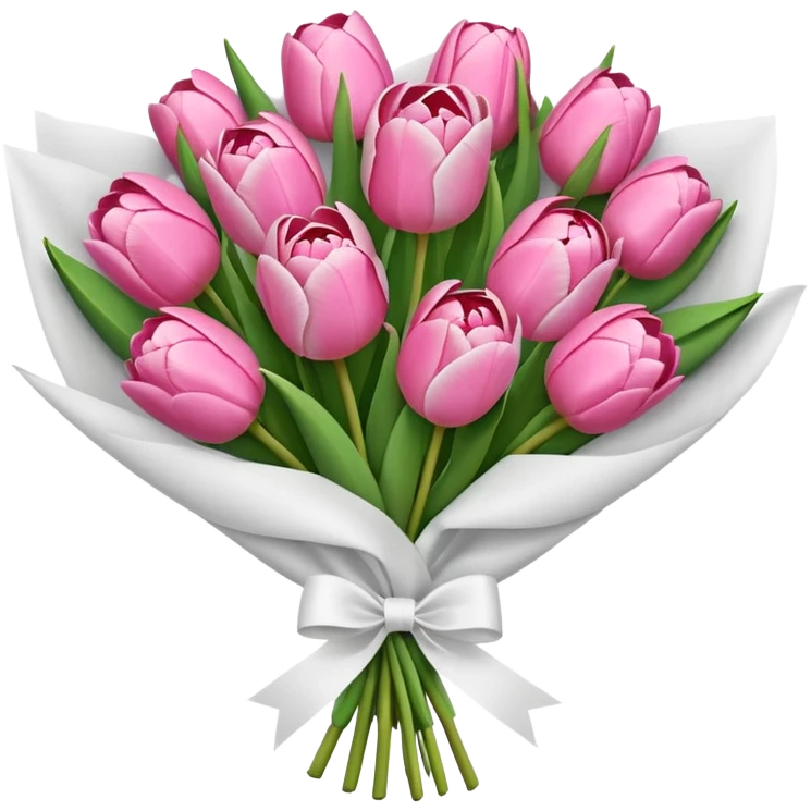 Bouquet of pink flower like tulips and rose and peony wrapped in white paper emoji