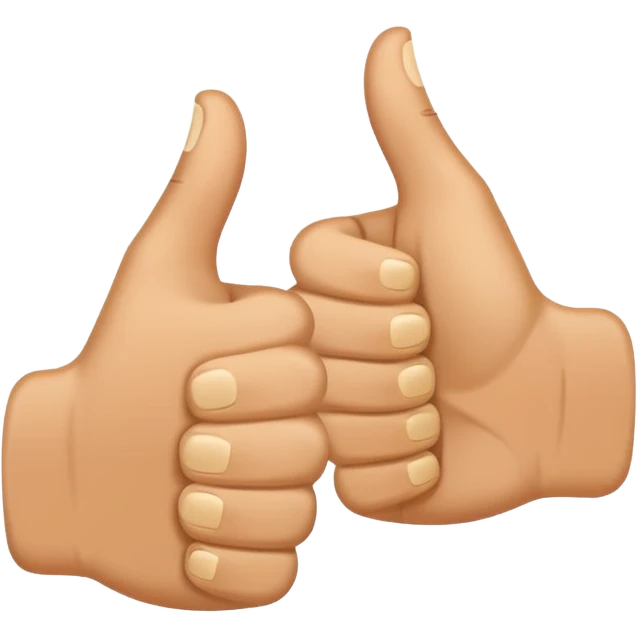 Design a single emoji that merges thumbs-up and thumbs-down into one clear glyph (ambivalent reaction). Use a flat emoji style, clean vector edges, center composition, 1:1 canvas, transparent background. The two thumbs interlock in a yin-yang style or a split-down-the-middle hybrid,  emoji