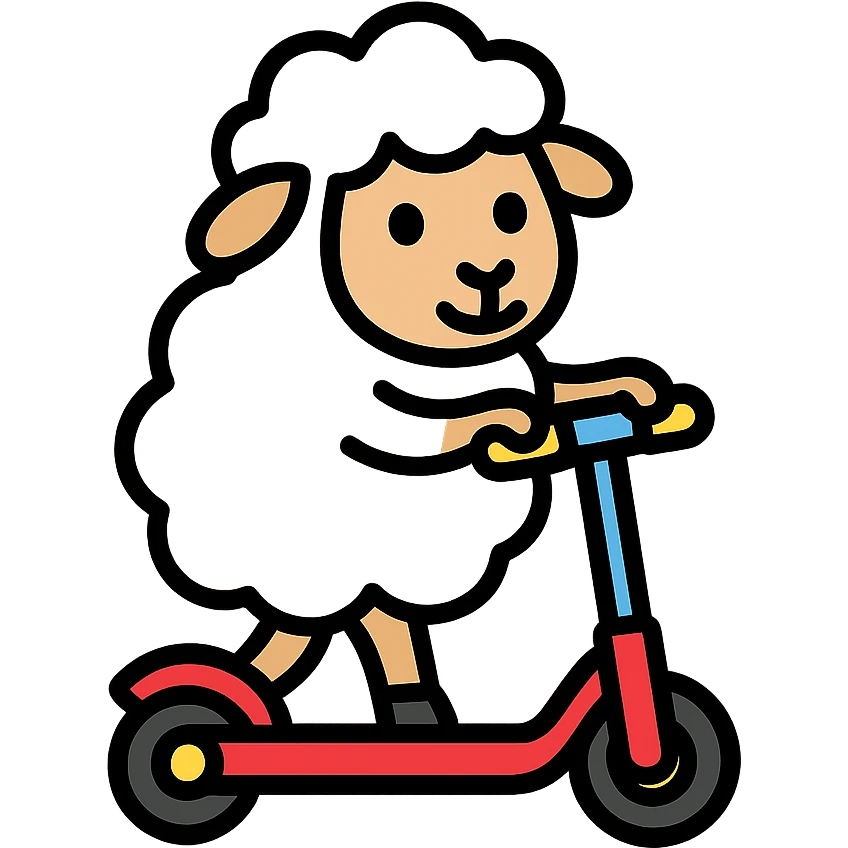cartoon sheep on a scooter icon emoji
