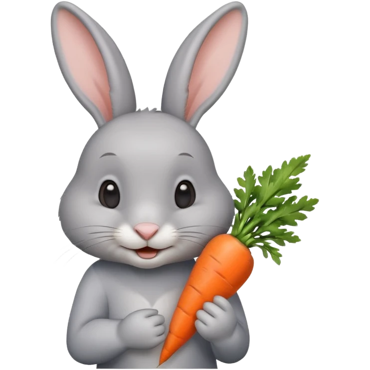 Gray rabbit holding carrot, cute smile, half body emoji