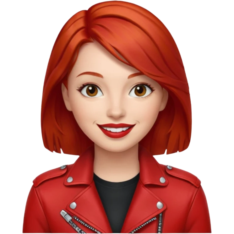 woman with red hair wearing a red moto jacket emoji