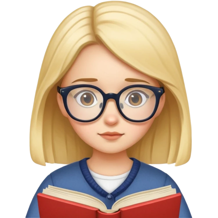 Girl with glasses focused on reading a storybook emoji