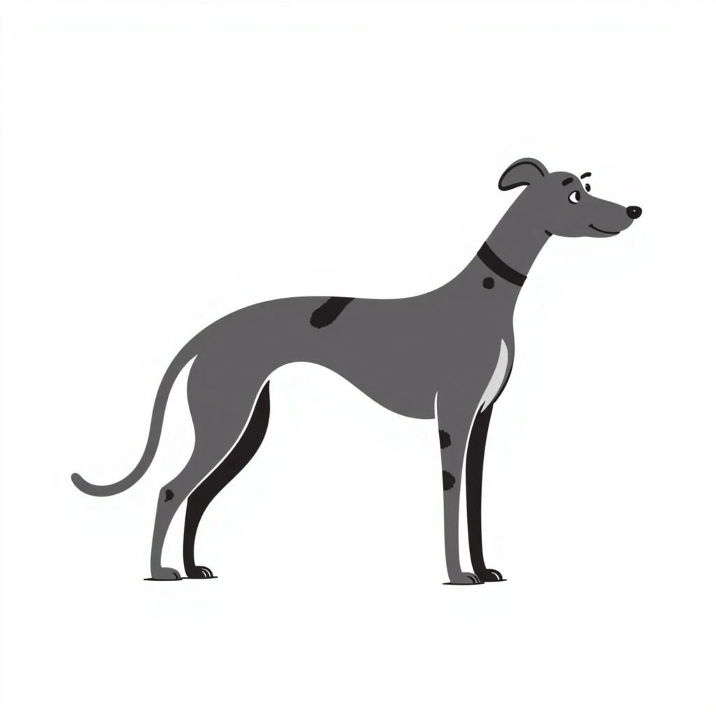 grey greyhound, full body, looking to the side, racing dog, hand-drawn doodle style emoji