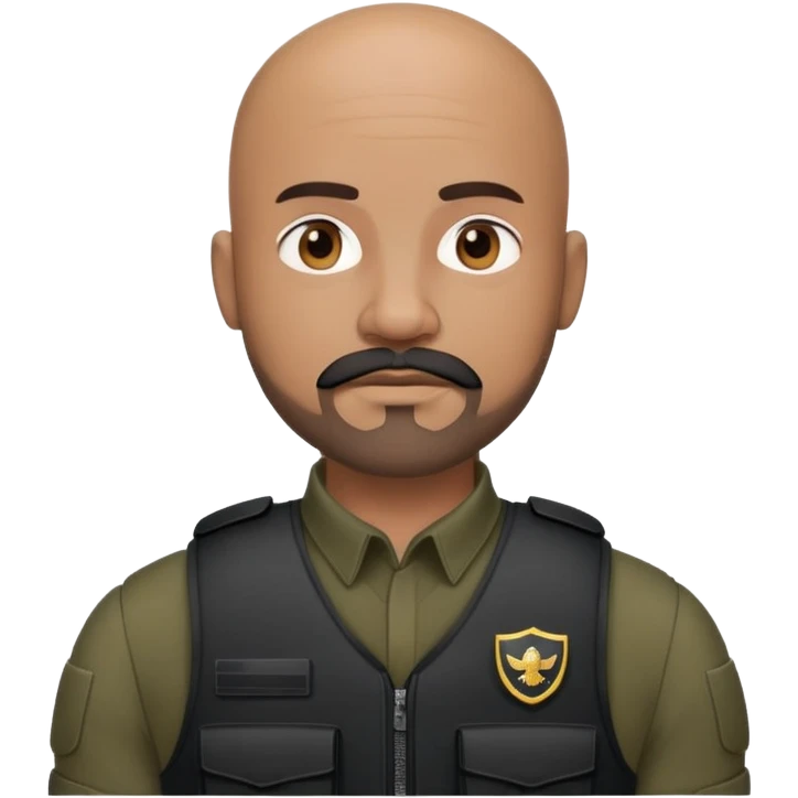 black soldier bald head, short beard that connects seamlessly to his mustache,  in black bulletproof vest emoji