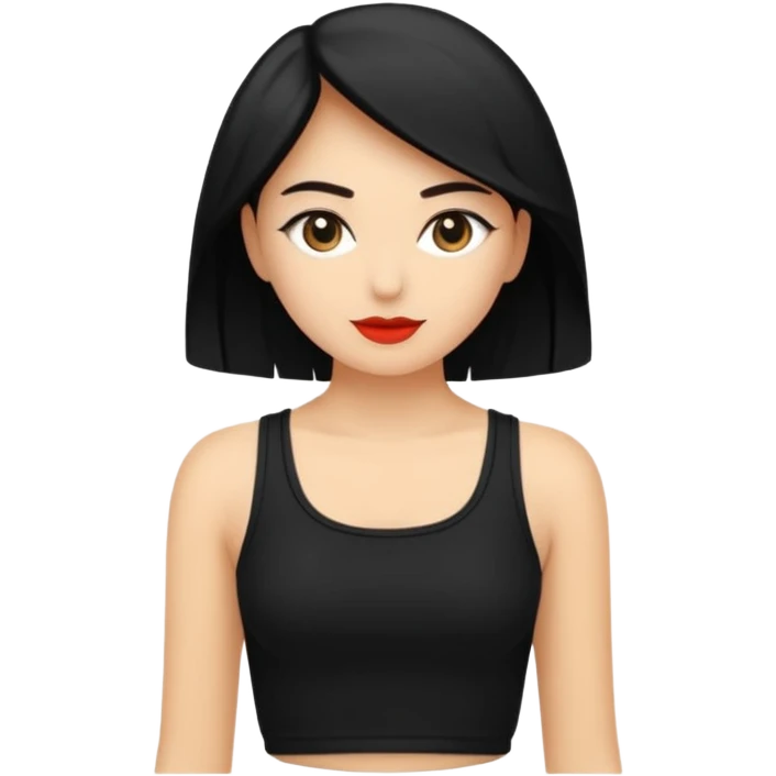 Siyah uzun saçlı siyah ceket  polar ceket ceket gevşek biraz omzundan çıkıyormuş gibi ve bugday ten rengi soltaraftaki omzundan çıkık sadece içinde de siyah crop var crop açık esmer emoji