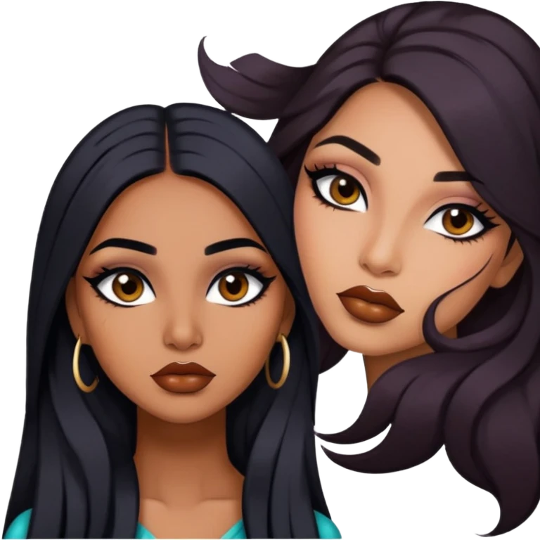 indian girl, brown skin, long black hair, brown underneath colored hair, baddie,pretty, makeup, lipliner, black eyeliner, emoji