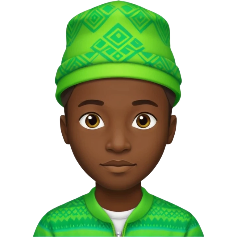Create me an emoji of a cool Young Nigerian prince wearing a neon green gradient African patterns with "hula hat" (a Nigerian-inspired hat).  emoji