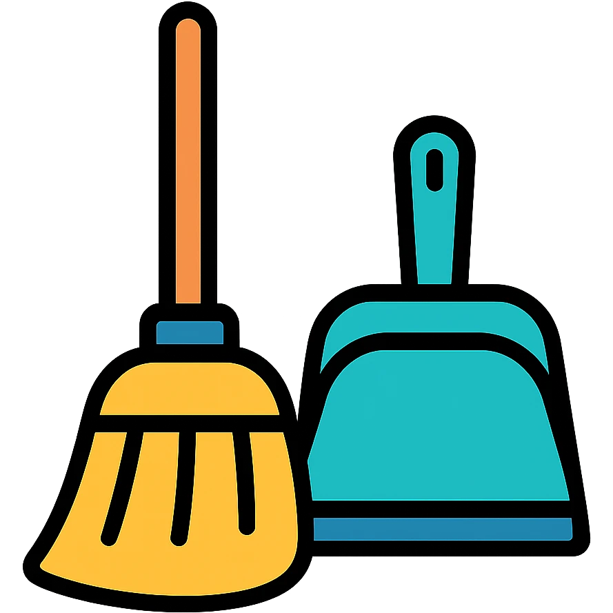 broom and dustpan for sweeping emoji