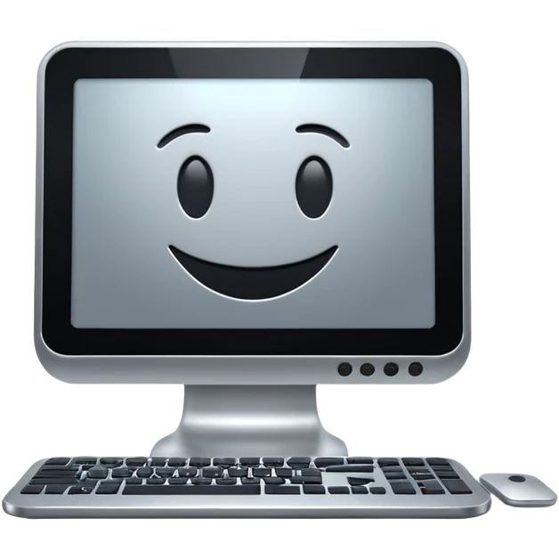 futuristic computer with smiling screen, minimal style AI emoji emoji